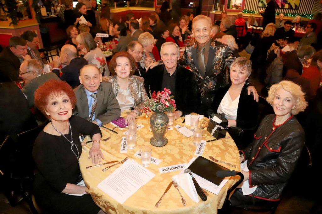 The honoree table L to R:  Carol Lawrence, Bert Michaels, Pat Michaels, Ron Young, DO40 Prez John Sefakis, Mary Jane Houdina, Leni Anders