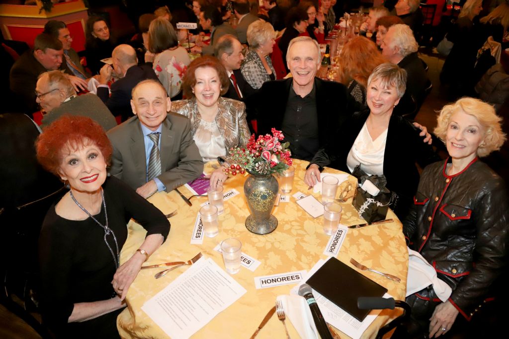 The honoree table L to R:  Carol Lawrence, Bert Michaels, Pat Michaels, Ron Young, Mary Jane Houdina, Leni Anders